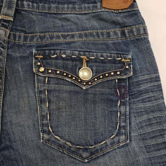 Dark Wash Distressed Holey Low Rise Straight Leg Jeans Vigoss Collection Size 9 - Picture 6 of 9